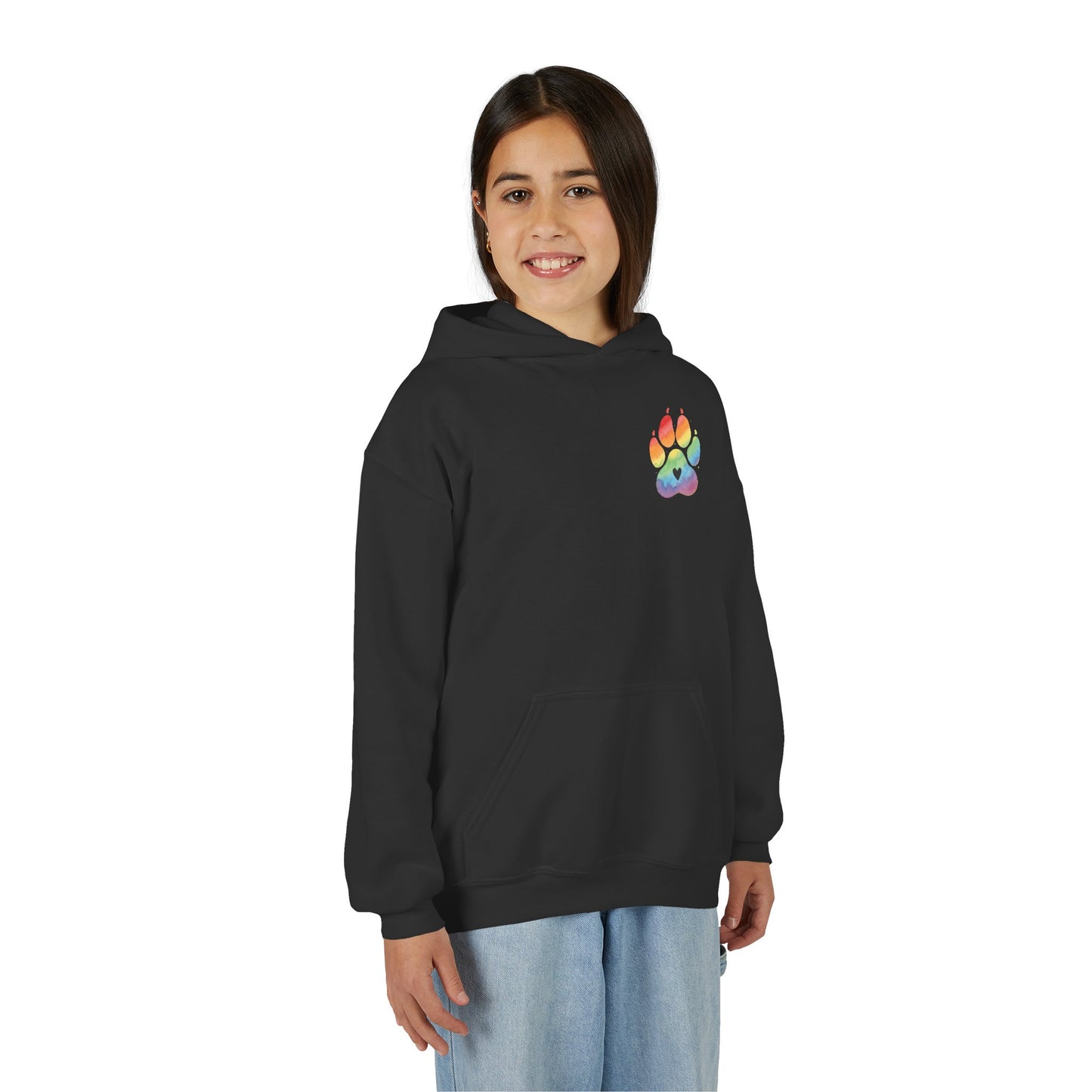 Youth Hoodie — Rainbow Paw & German Shepherd Graphic - Kindness Ripples