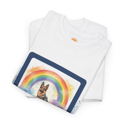 German Shepherd Rainbow Tee — Dog Lover T-Shirt with Paw Print