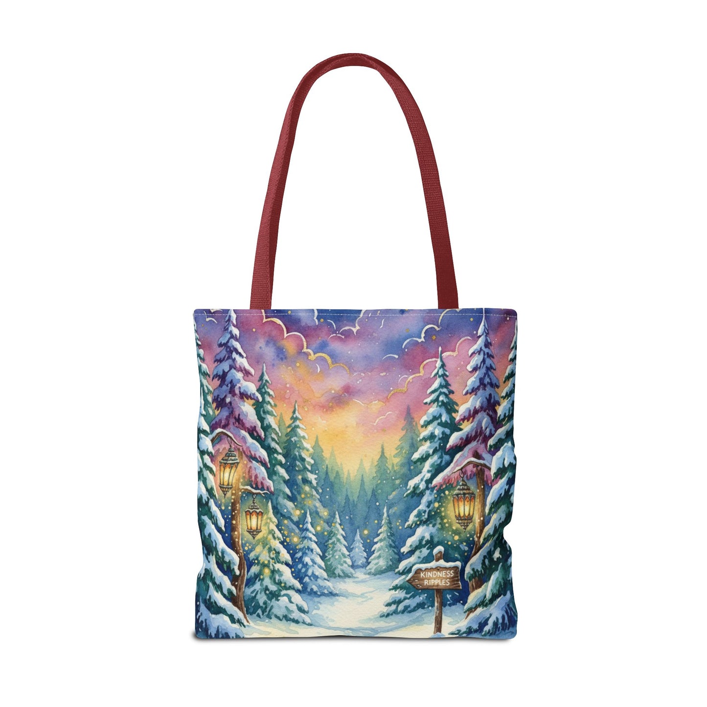 Enchanting Watercolor Winter Wonderland Tote Bag - Festive Holiday Gift & Everyday Carryall | 3 Sizes, Custom Handles