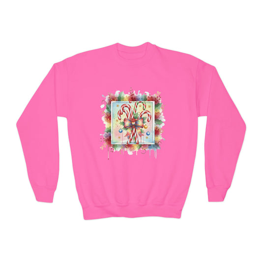 Candy Cane Youth Crewneck Sweatshirt - Festive Holiday Apparel