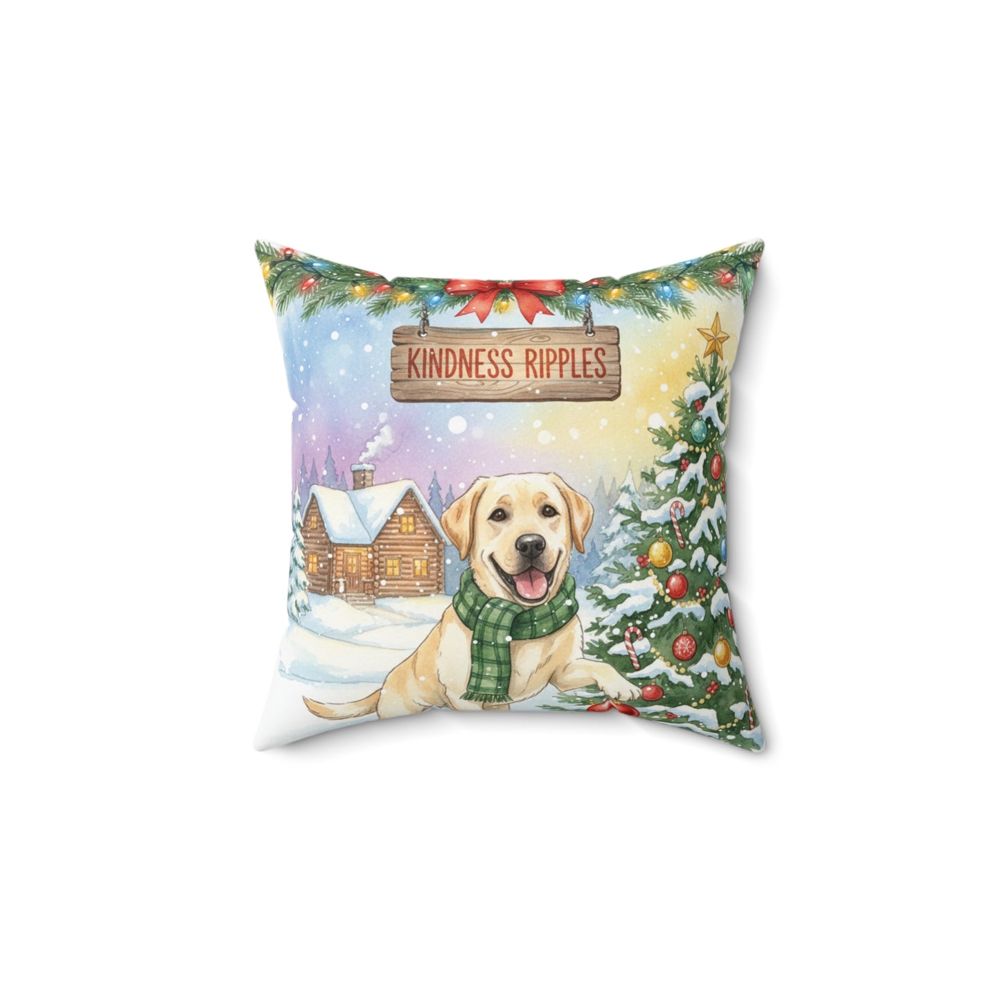 Fun Yellow Lab Christmas Pillow – Holiday Tree & Outdoor Fun Decorative Throw Pillow