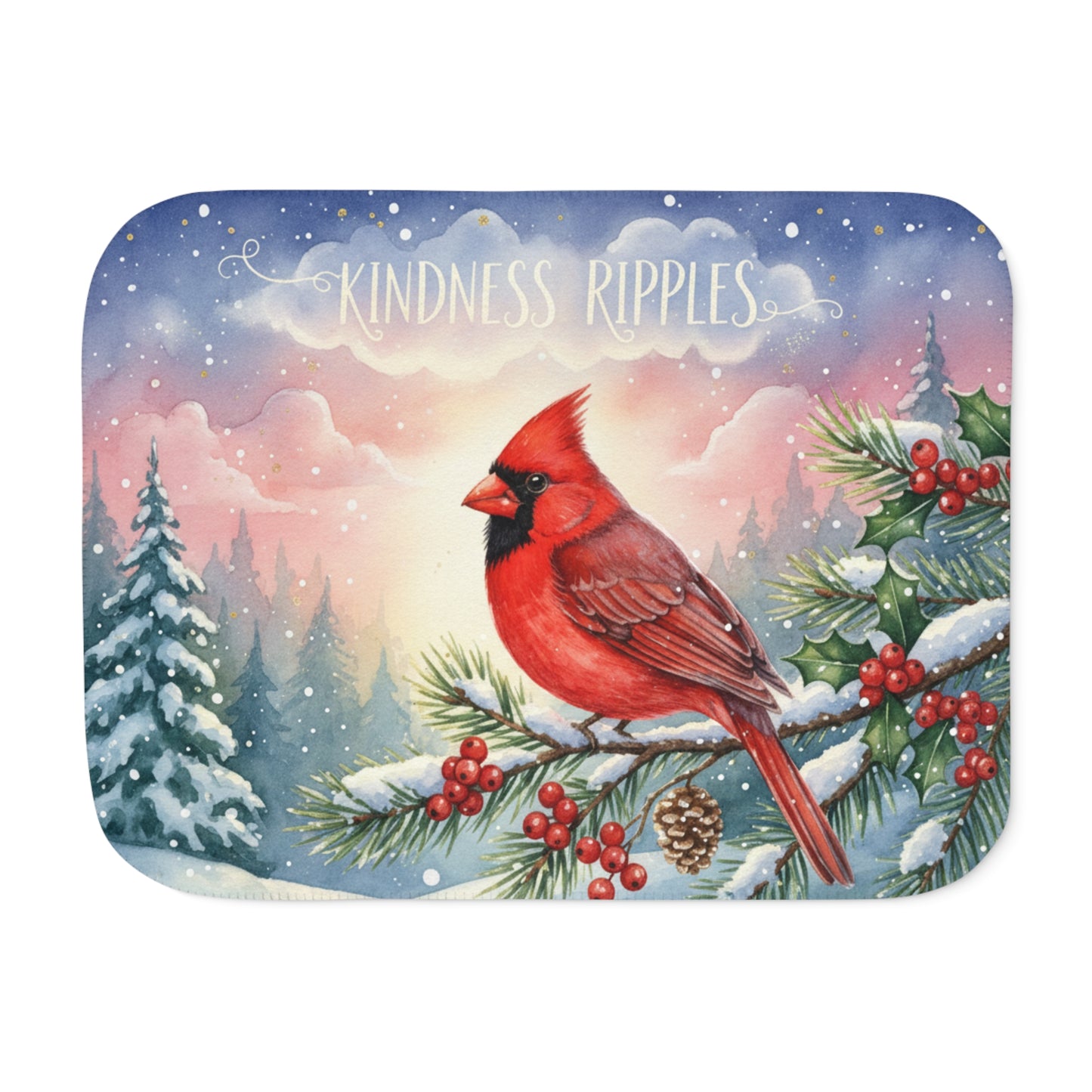 Cardinal Winter Sherpa Blanket — "Kindness Ripples" Cozy Throw