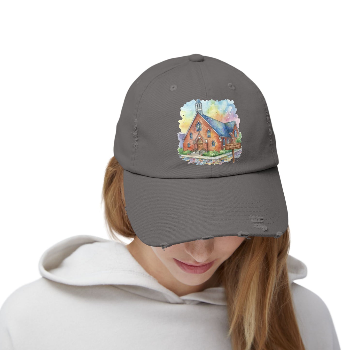 Distressed Cap with Watercolor Church Illustration -- Pays Homage to the Amazing St. William Community