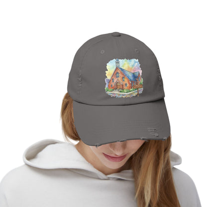 Distressed Cap with Watercolor Church Illustration -- Pays Homage to the Amazing St. William Community