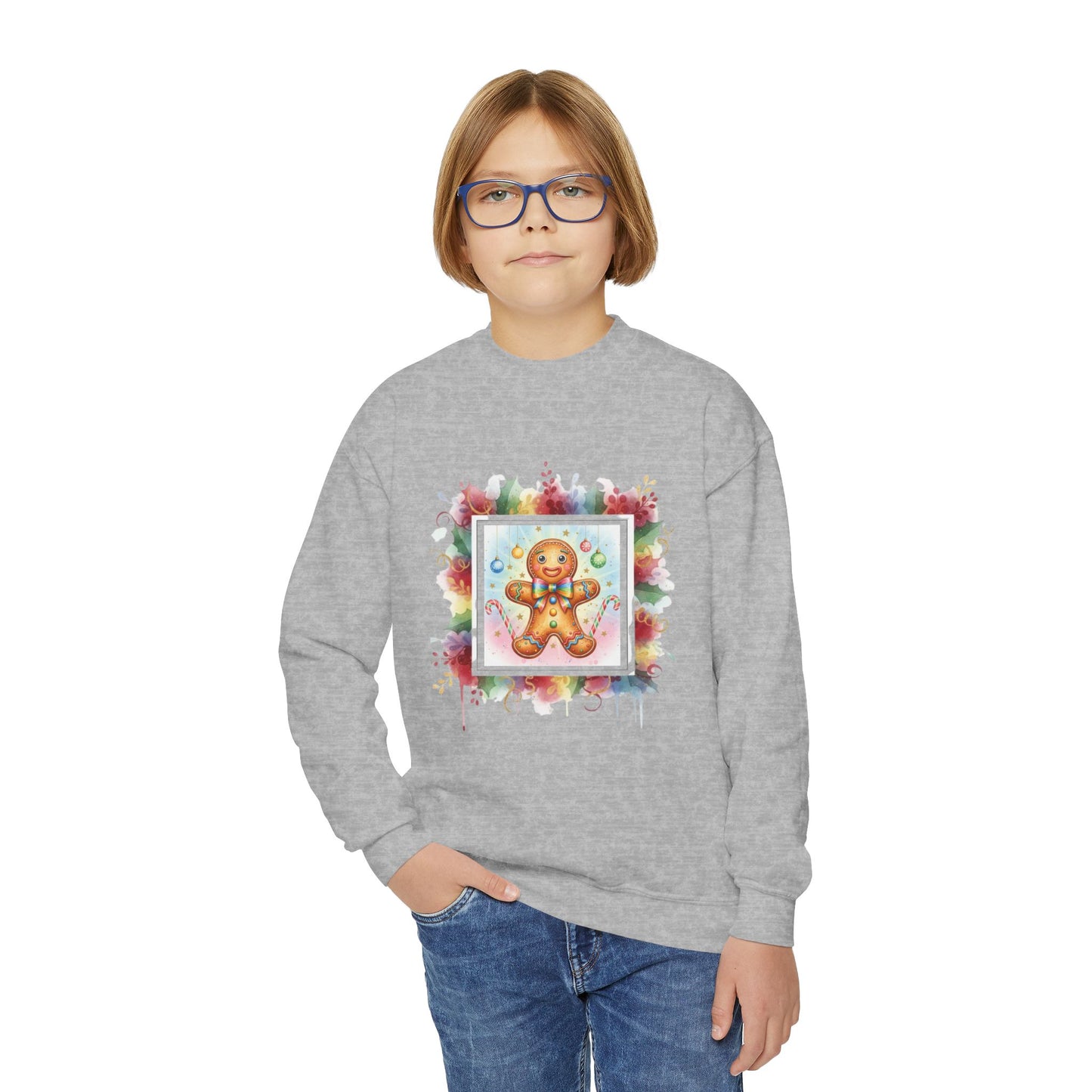 Cute Gingerbread Youth Crewneck Sweatshirt for Holiday Cheer