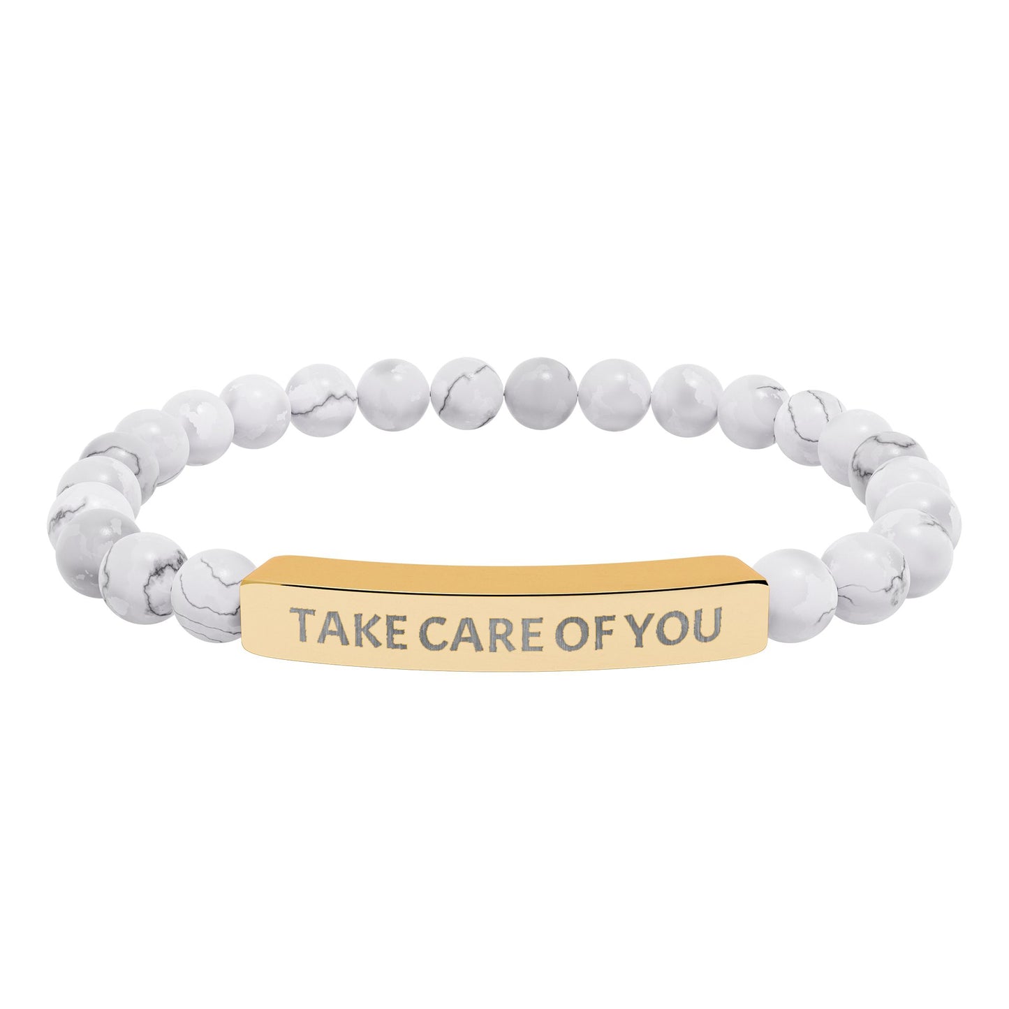 Take Care of You Natural Stone Stretch Bar Bracelet — Engraved Self-Care Jewelry