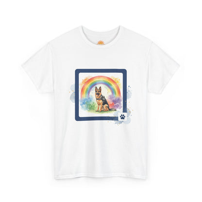 German Shepherd Rainbow Tee — Dog Lover T-Shirt with Paw Print