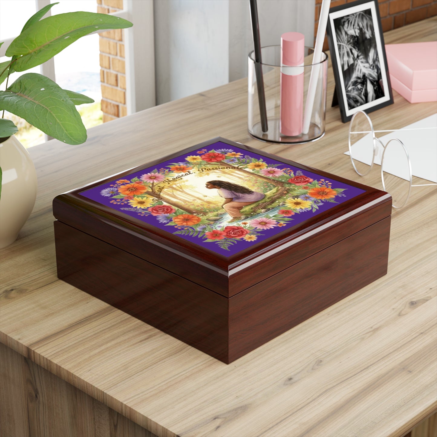 The Shantel - Bohemian Floral Jewelry Box with Inspirational Quote