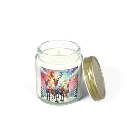 Holiday Scented Candle with Reindeer Design - Coconut Apricot Wax (4oz, 9oz)