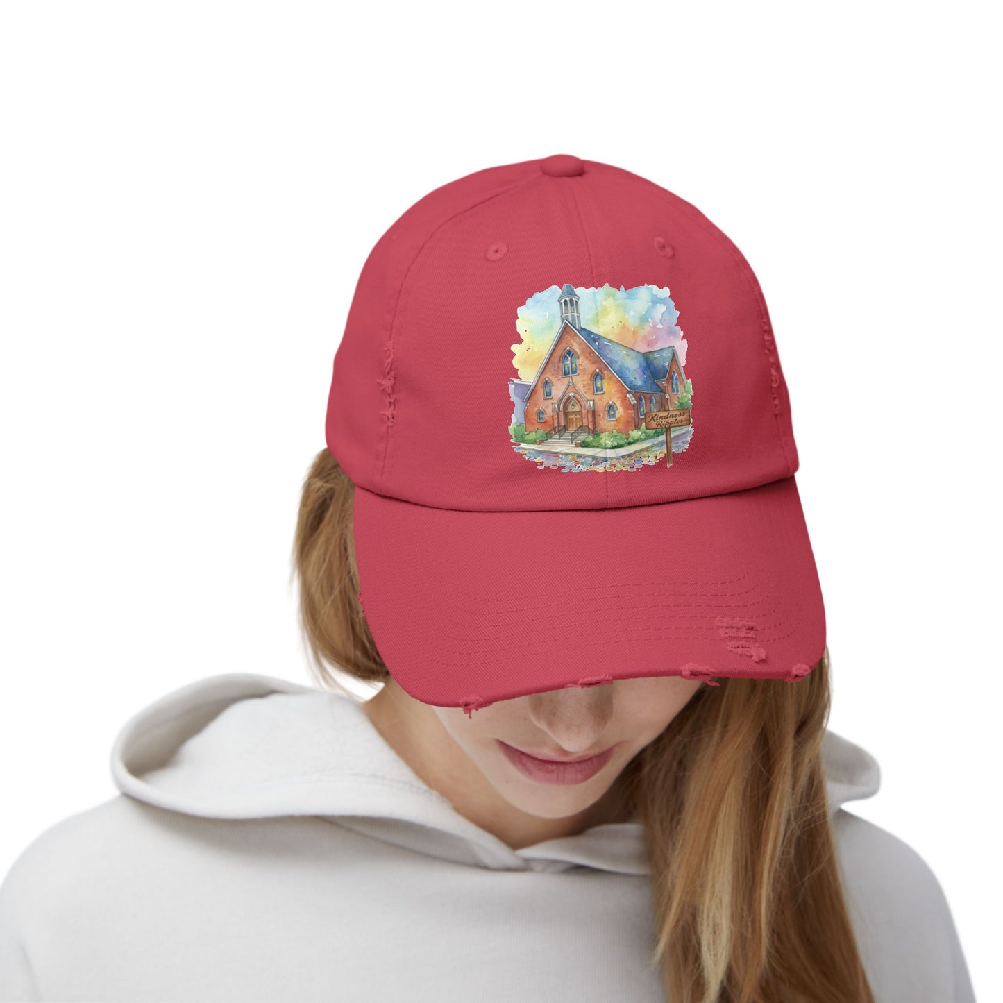 Distressed Cap with Watercolor Church Illustration -- Pays Homage to the Amazing St. William Community