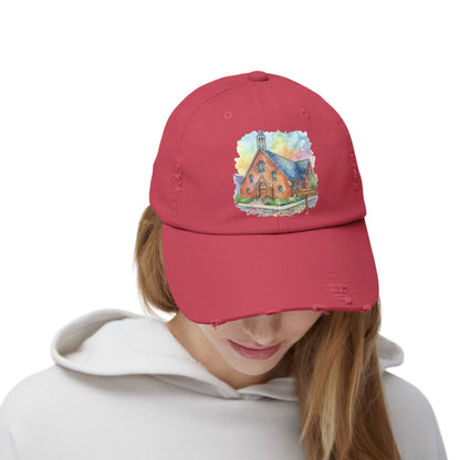 Distressed Cap with Watercolor Church Illustration -- Pays Homage to the Amazing St. William Community