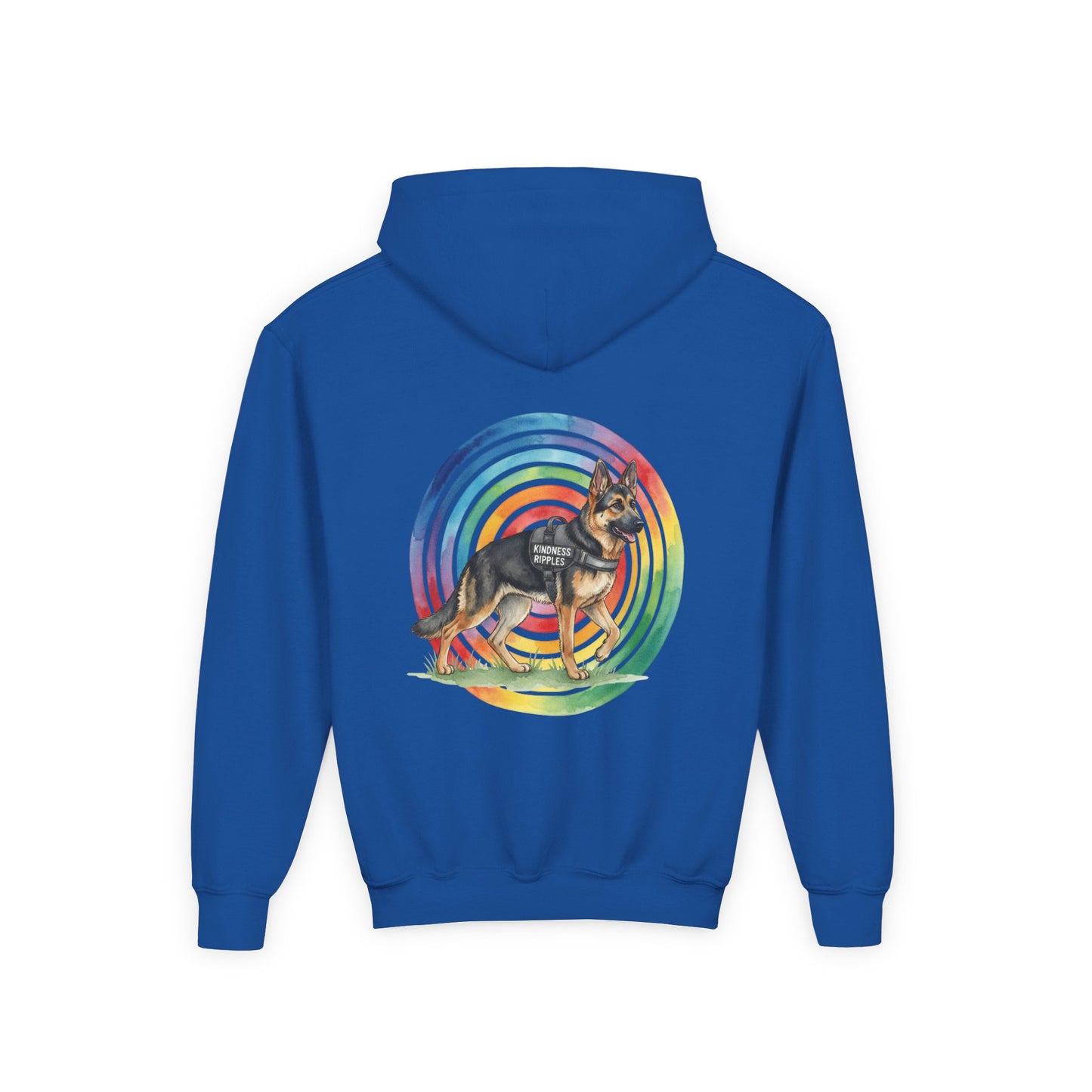 Youth Hoodie — Rainbow Paw & German Shepherd Graphic - Kindness Ripples