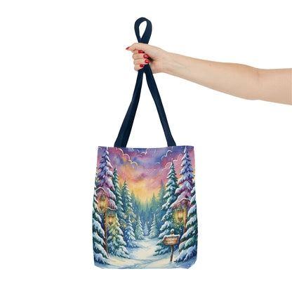 Enchanting Watercolor Winter Wonderland Tote Bag - Festive Holiday Gift & Everyday Carryall | 3 Sizes, Custom Handles