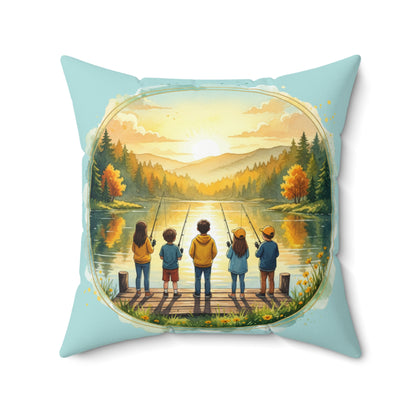 Pillow Fishing off the Dock Spun Polyester Square Pillow