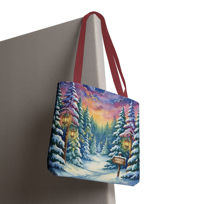 Enchanting Watercolor Winter Wonderland Tote Bag - Festive Holiday Gift & Everyday Carryall | 3 Sizes, Custom Handles