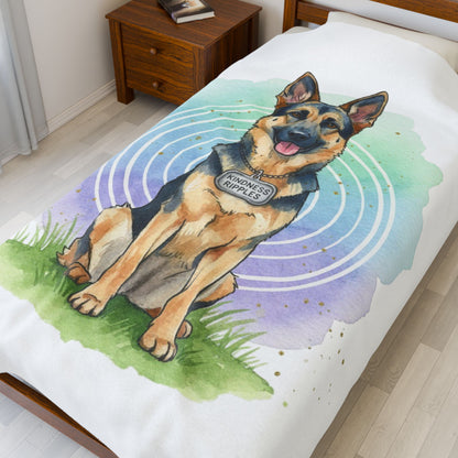 German Shepherd Velveteen Plush Blanket – Watercolor Service Dog Design -Kindness Ripples