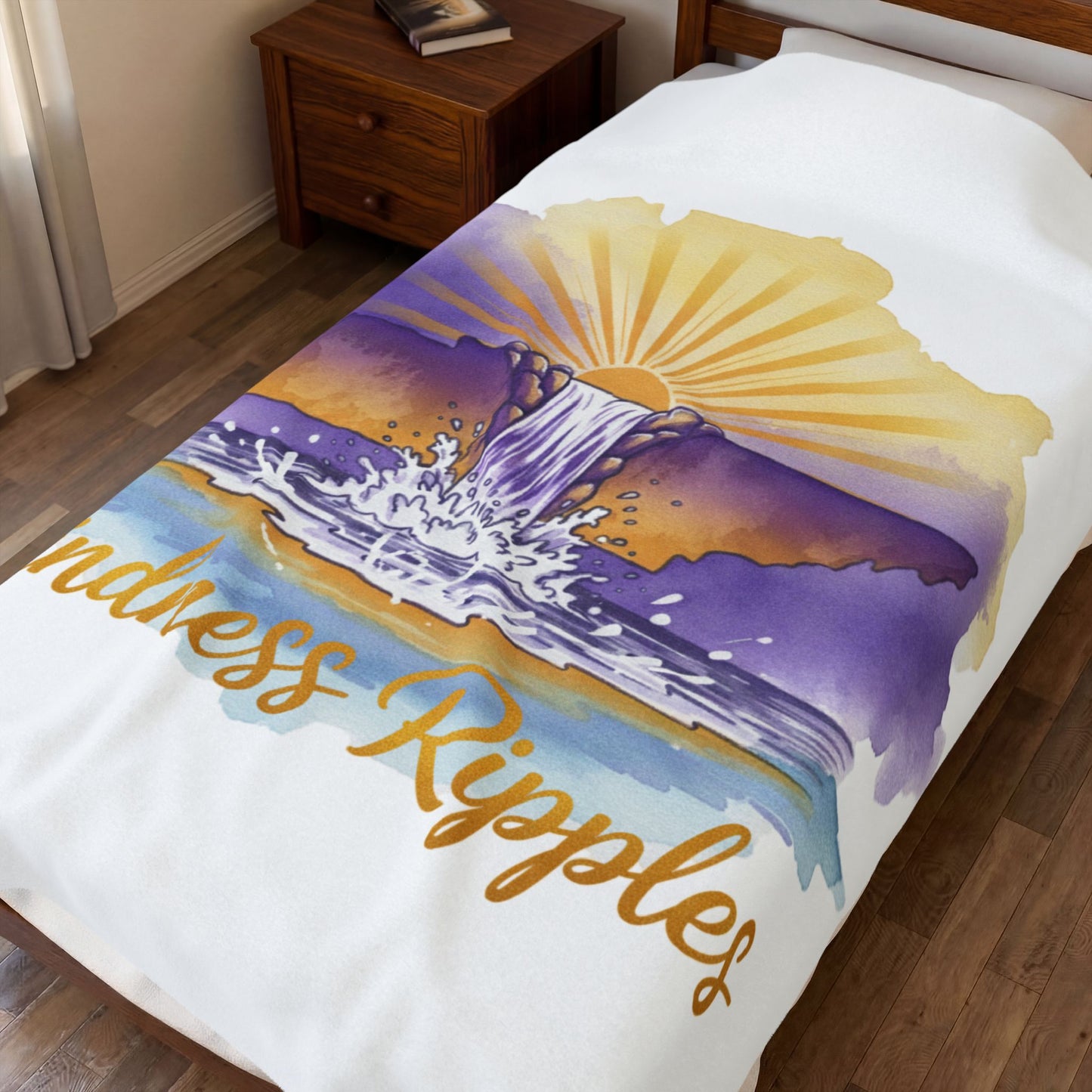 White Kindness Ripples Velveteen Plush Blanket - Cozy Statement Throw for Comfort & Warmth, Cookeville, TN, Waterfall Capital of the World