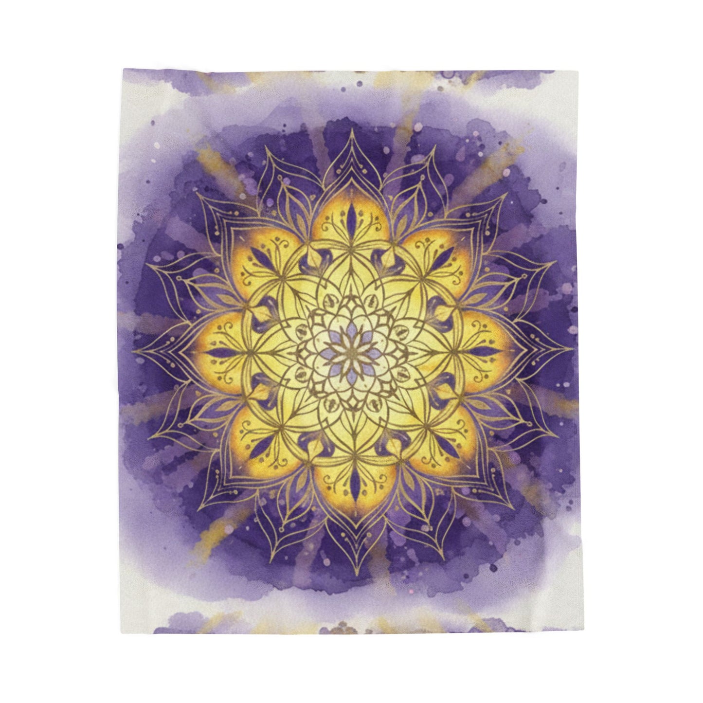 Mandala Velveteen Plush Blanket - Cozy Decorative Throw for Relaxation and Gifts, Purple and Gold, Peaceful, Kindness, Calm