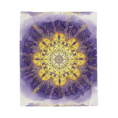 Mandala Velveteen Plush Blanket - Cozy Decorative Throw for Relaxation and Gifts, Purple and Gold, Peaceful, Kindness, Calm
