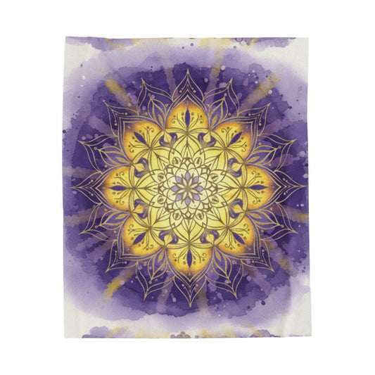 Mandala Velveteen Plush Blanket - Cozy Decorative Throw for Relaxation and Gifts, Purple and Gold, Peaceful, Kindness, Calm
