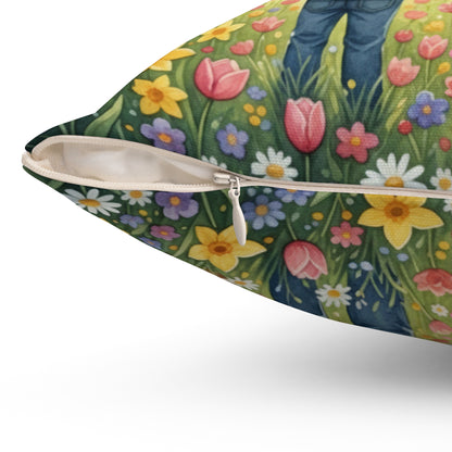 Sunset Field Companions: Watercolor Spring Memory Pillow