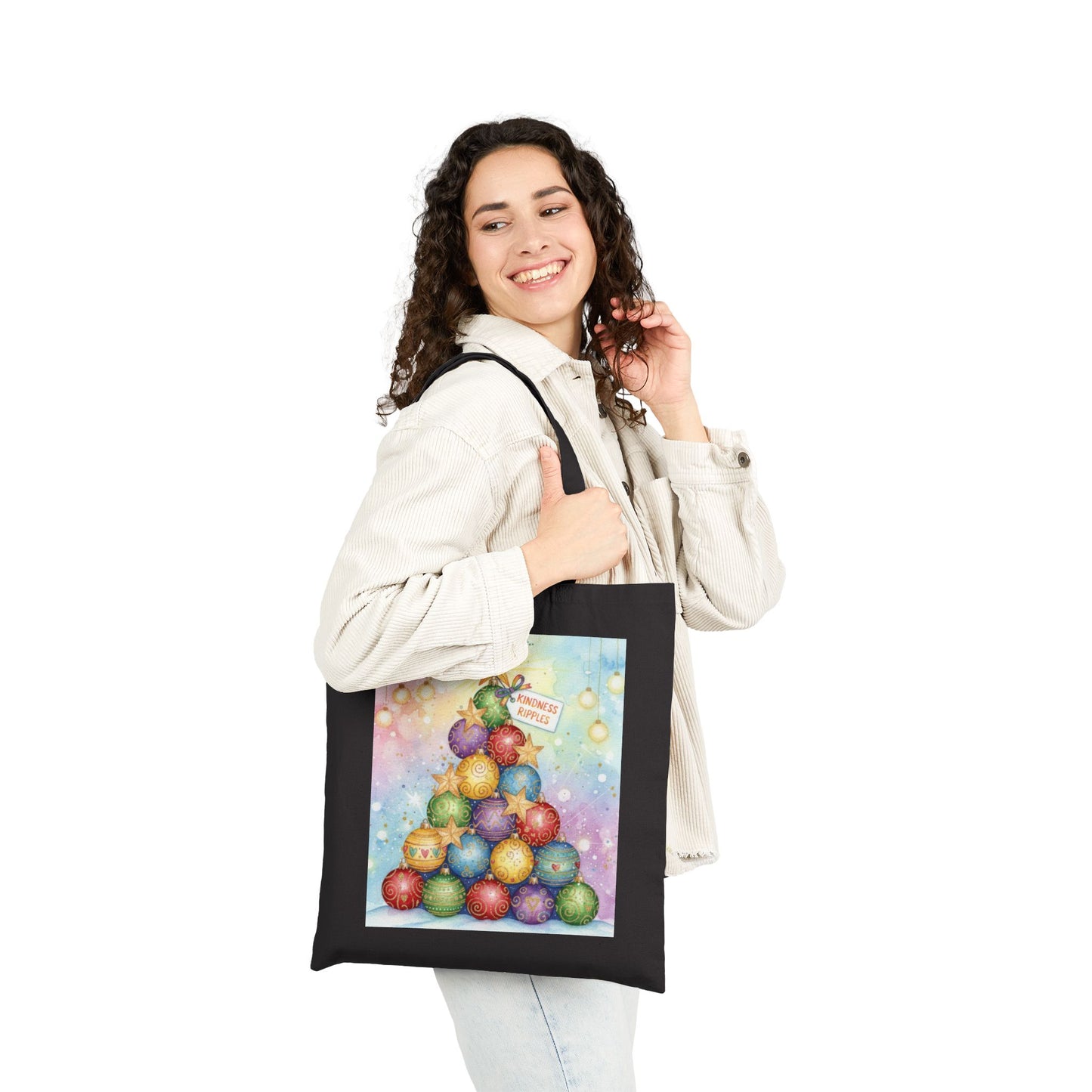 Christmas Ornament Tote Bag - Festive Cotton Canvas Carrier