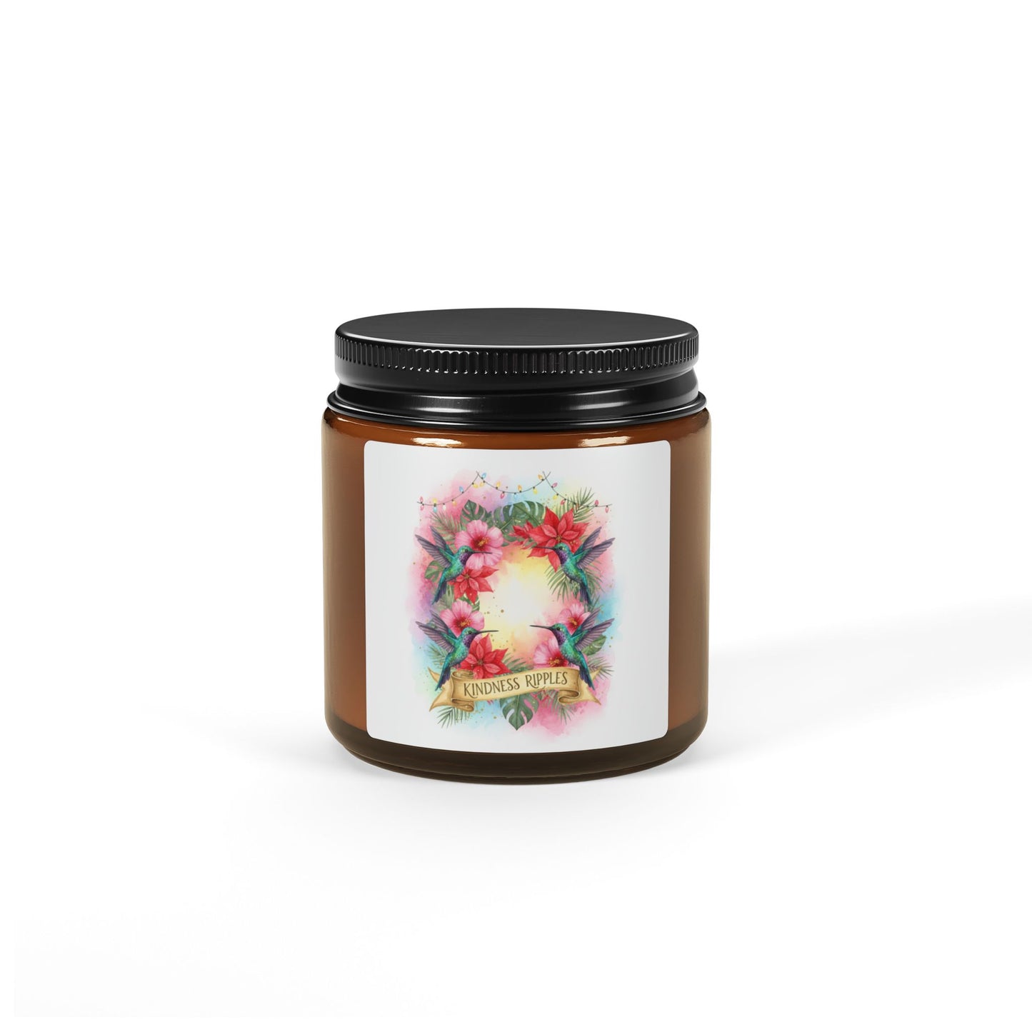 Scented Soy Candle - Amber Jar - Holiday Hummingbirds