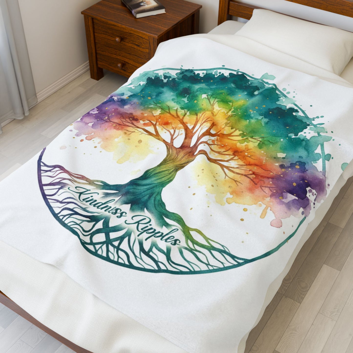 Kindness Ripples Velveteen Plush Blanket - Cozy Tree Design