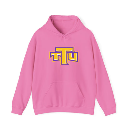 Pink School Logo Hoodie — Retro TTU Initials Pullover