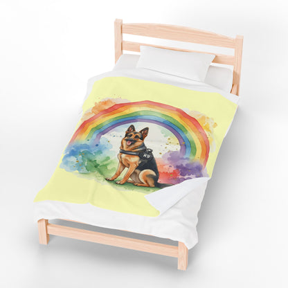 K9 German Shepherd Rainbow Velveteen Plush Blanket