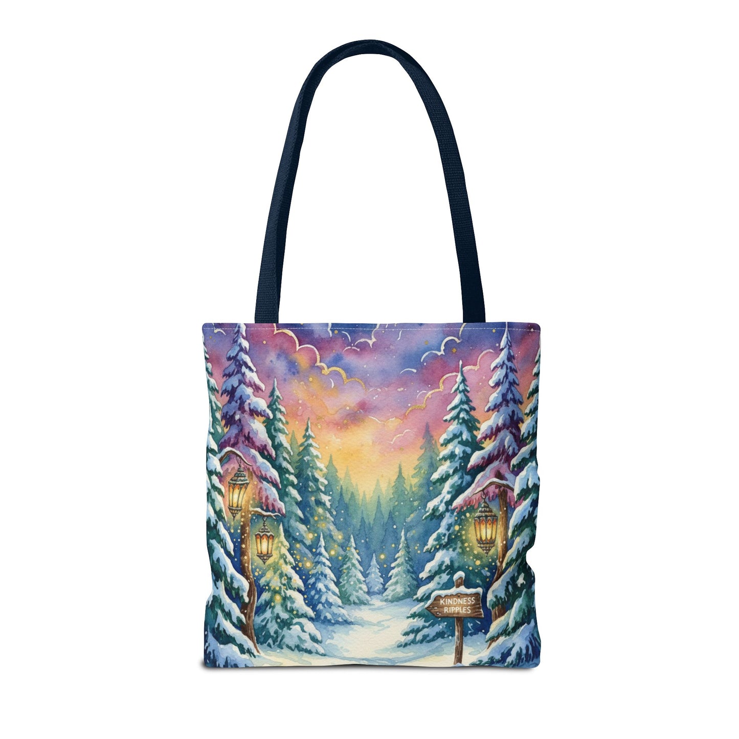 Enchanting Watercolor Winter Wonderland Tote Bag - Festive Holiday Gift & Everyday Carryall | 3 Sizes, Custom Handles