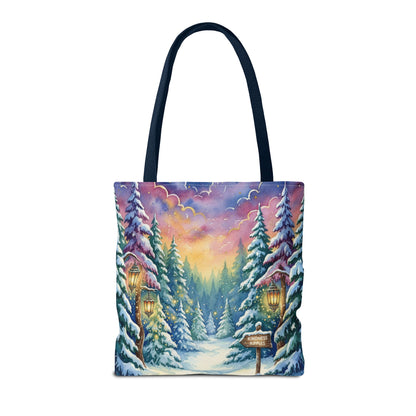 Enchanting Watercolor Winter Wonderland Tote Bag - Festive Holiday Gift & Everyday Carryall | 3 Sizes, Custom Handles