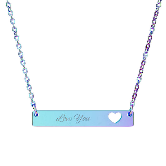 Cutout Heart Bar Necklace — Engraved "Love You" Personalized Pendant