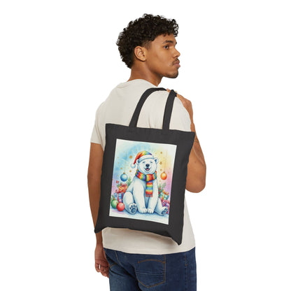 Festive Polar Bear Canvas Tote Bag - Eco-Friendly Holiday Shopping