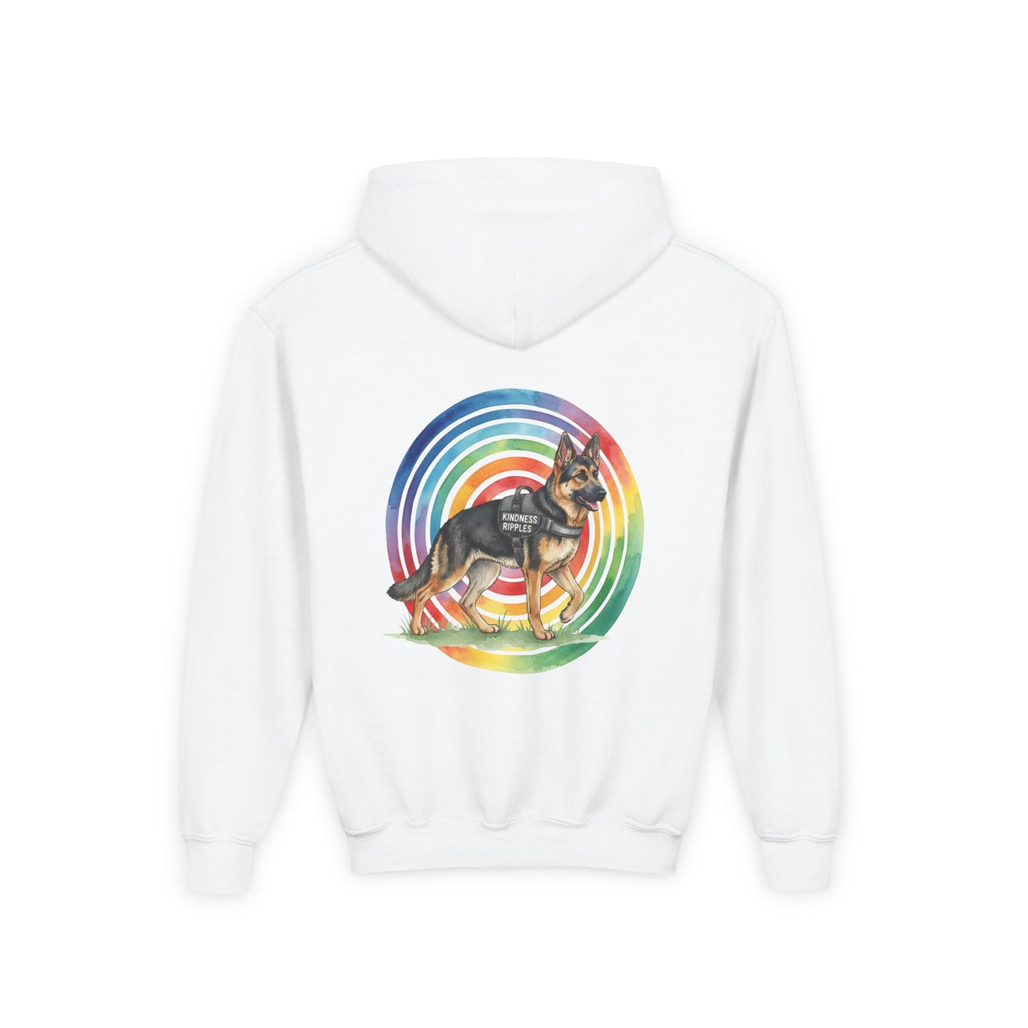Youth Hoodie — Rainbow Paw & German Shepherd Graphic - Kindness Ripples