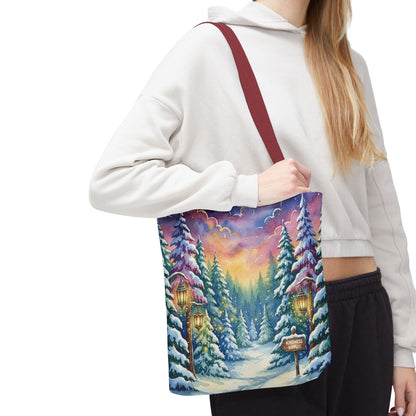 Enchanting Watercolor Winter Wonderland Tote Bag - Festive Holiday Gift & Everyday Carryall | 3 Sizes, Custom Handles