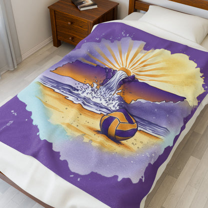 Tennessee Sunset Beach Volleyball Velveteen Plush Blanket, Cookeville, TN, Waterfall Capital of the World, Beach Volleyball