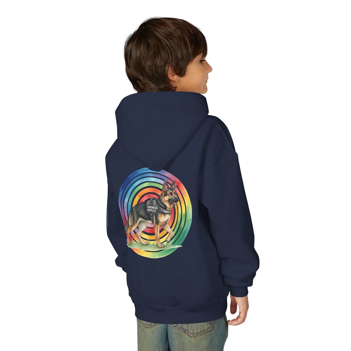 Youth Hoodie — Rainbow Paw & German Shepherd Graphic - Kindness Ripples