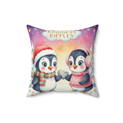 Cutest Penguin Couple Pillow — "T and J" Spun Polyester Square Pillow
