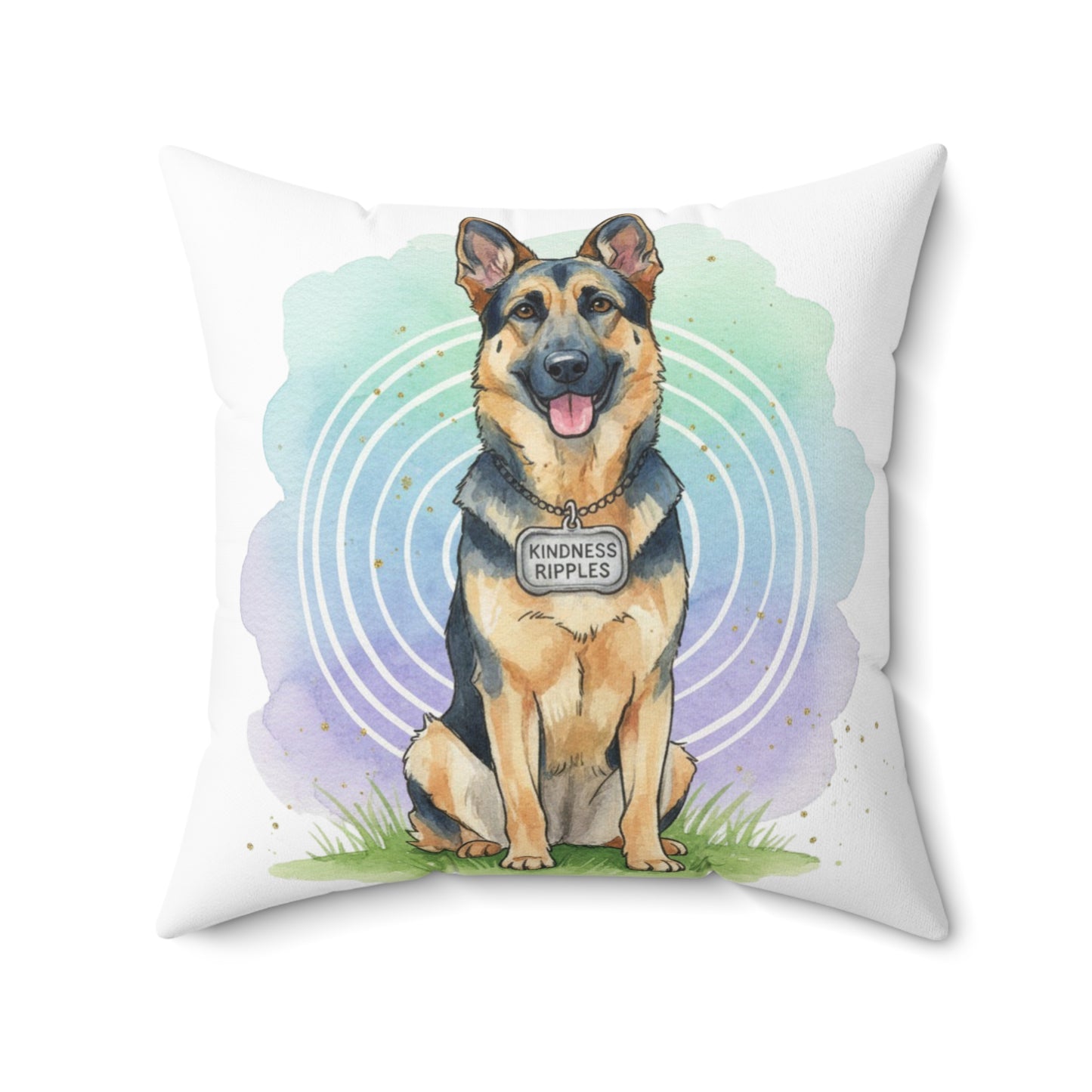German Shepherd Decorative Pillow — 'Kindness Ripples' Watercolor Dog Throw Pillow