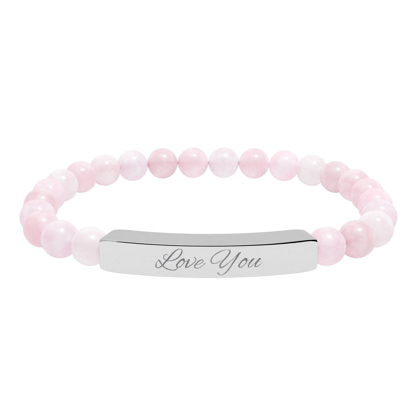 Engraved Natural Stone Bar Bracelet — "Love You" Stretch Beaded Bracelet