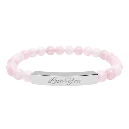 Engraved Natural Stone Bar Bracelet — "Love You" Stretch Beaded Bracelet