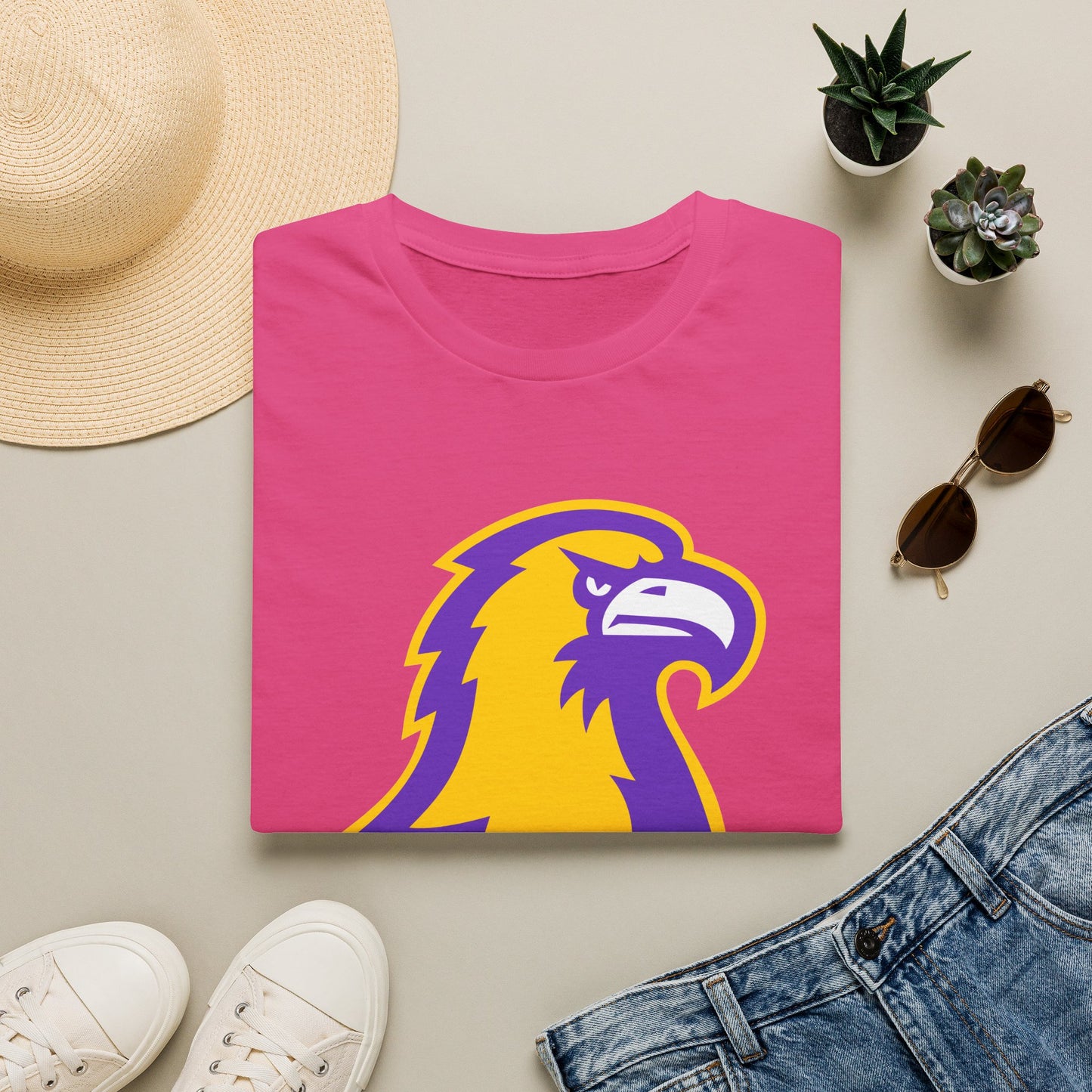 Golden Eagle Mascot Pink Out T-Shirt — Purple & Gold School Spirit Tee