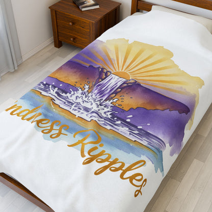 White Kindness Ripples Velveteen Plush Blanket - Cozy Statement Throw for Comfort & Warmth, Cookeville, TN, Waterfall Capital of the World