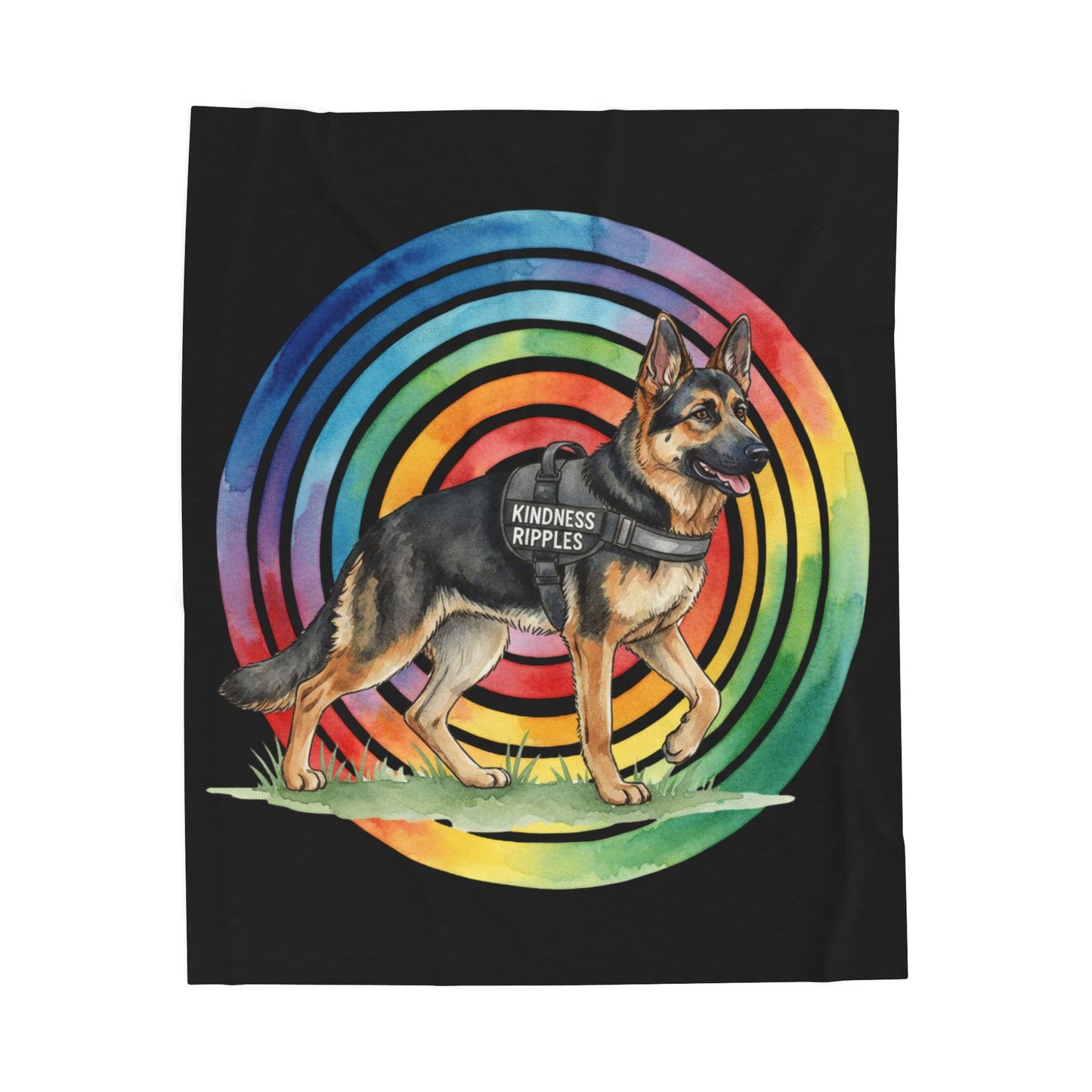 Velveteen Plush Blanket — German Shepherd "Kindness Ripples" Rainbow Throw