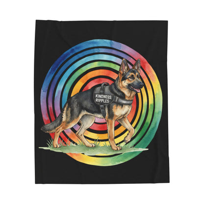 Velveteen Plush Blanket — German Shepherd "Kindness Ripples" Rainbow Throw