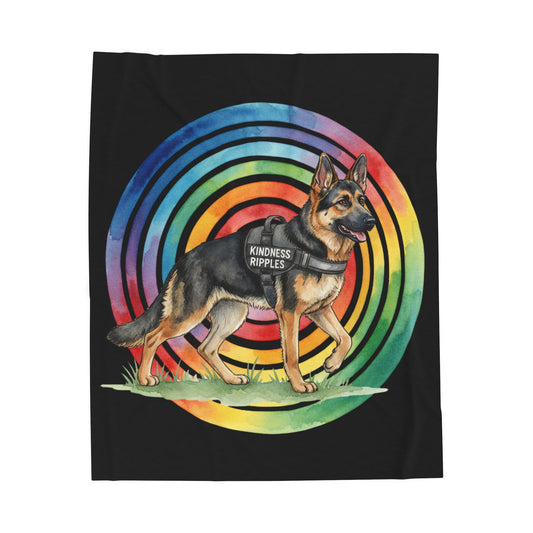 Velveteen Plush Blanket — German Shepherd "Kindness Ripples" Rainbow Throw