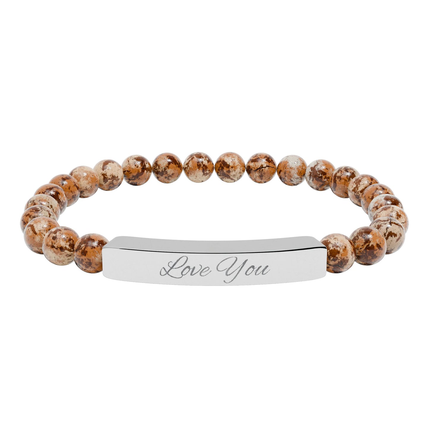 Engraved Natural Stone Bar Bracelet — "Love You" Stretch Beaded Bracelet