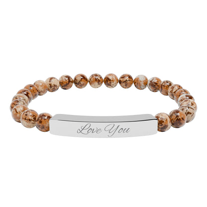 Engraved Natural Stone Bar Bracelet — "Love You" Stretch Beaded Bracelet