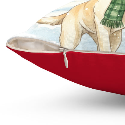 Fun Yellow Lab Christmas Pillow – Holiday Tree & Outdoor Fun Decorative Throw Pillow